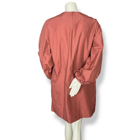 COS Dress Terracotta Brown Tunic Puff Sleeve Oversized Fit Women US Medium EU 42 - Picture 2 of 13